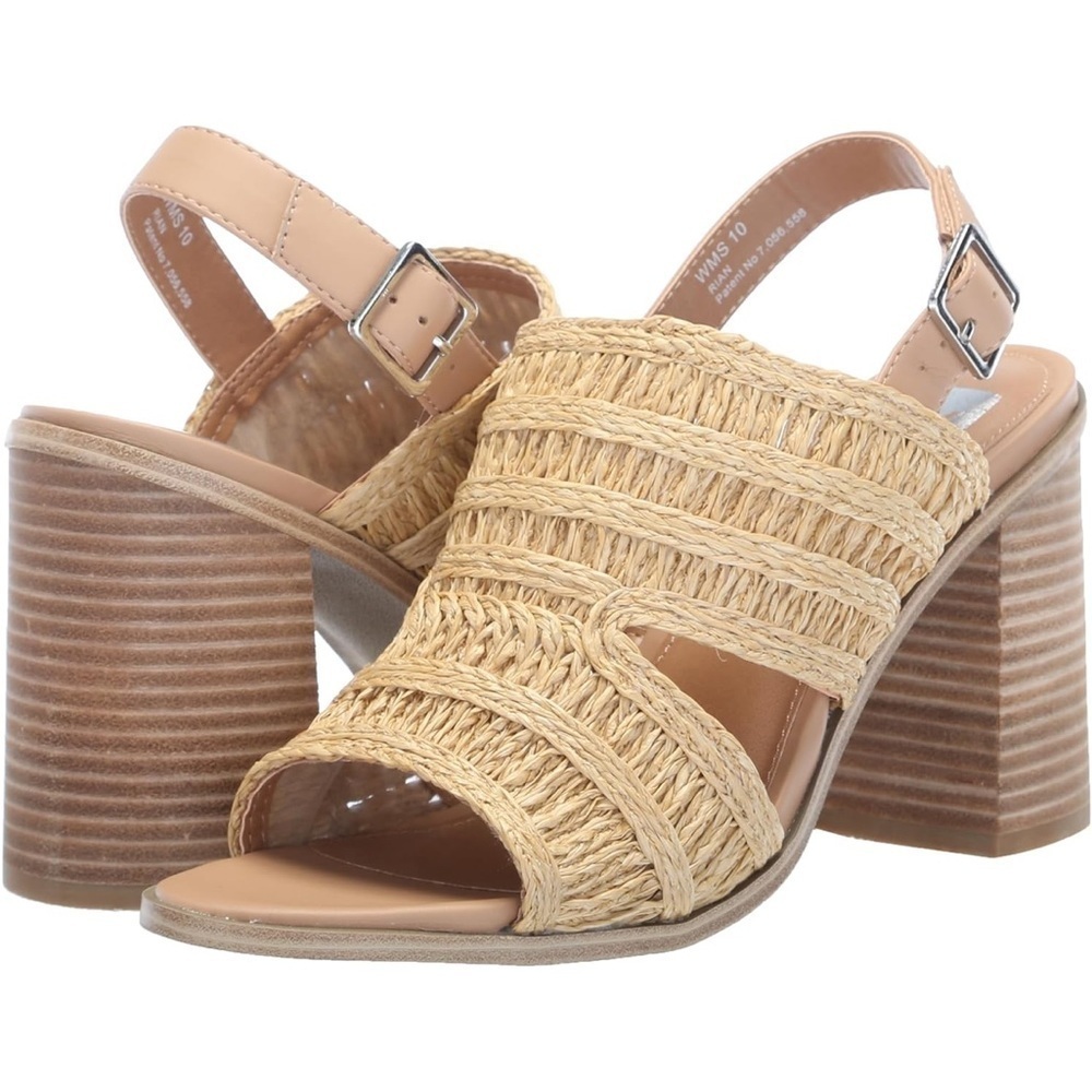 Dolce Vita Rian Natural Woven Rattan Jute Straw Slingback Block Heel Sandals 9